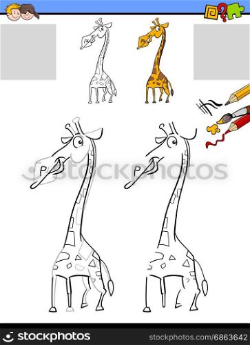 Cartoon Illustration of Drawing and Coloring Educational Activity for Children with Giraffe Animal Character