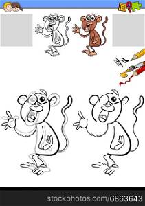 Cartoon Illustration of Drawing and Coloring Educational Activity for Children with Monkey Animal Character