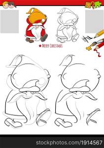 Cartoon illustration of drawing and coloring educational activity for children with Santa Claus with Christmas presents