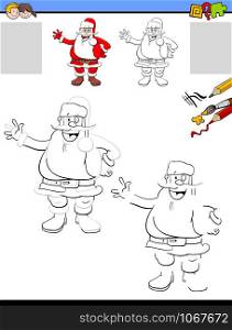 Cartoon Illustration of Drawing and Coloring Educational Activity for Children with Santa Claus Character