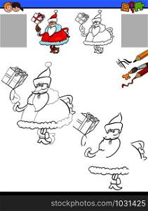 Cartoon Illustration of Drawing and Coloring Educational Activity for Children with Santa Claus Christmas Character
