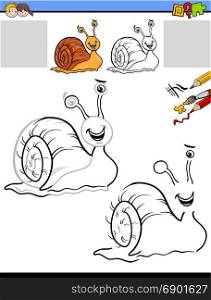 Cartoon Illustration of Drawing and Coloring Educational Activity for Children with Snail Animal Character