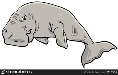 Cartoon illustration of dugong marine mammal animal character