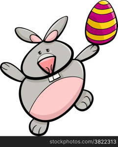 Cartoon Illustration of Easter Bunny with Colored Egg