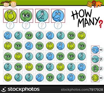Cartoon Illustration of Education Counting Game for Preschool Children