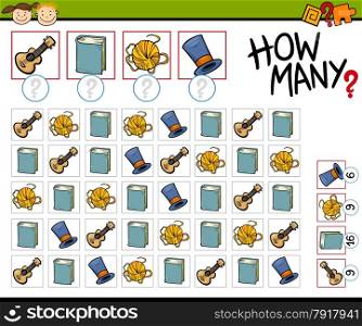 Cartoon Illustration of Education Counting Game for Preschool Children