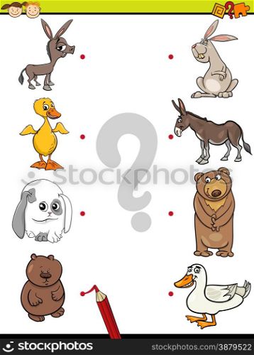 Cartoon Illustration of Education Element Matching Game for Preschool Children with Baby Animals and their Mothers