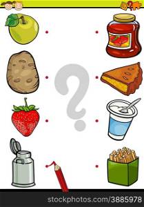 Cartoon Illustration of Education Element Matching Game for Preschool Children with Food Ingredients