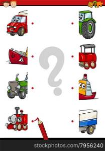 Cartoon Illustration of Education Game of Halves Matching for Preschool Children with Transport Characters