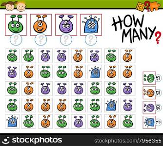 Cartoon Illustration of Education Kindergarten Counting Game for Preschool Children with Alien Characters