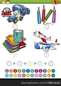 Cartoon Illustration of Education Mathematical Addition Task for Preschool Children