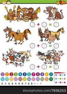 Cartoon Illustration of Education Mathematical Counting Game for Preschool Children