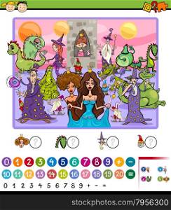 Cartoon Illustration of Education Mathematical Game for Preschool Children with Fantasy Characters