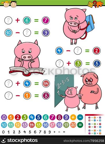 Cartoon Illustration of Education Mathematical Game for Preschool Children with Pig Character