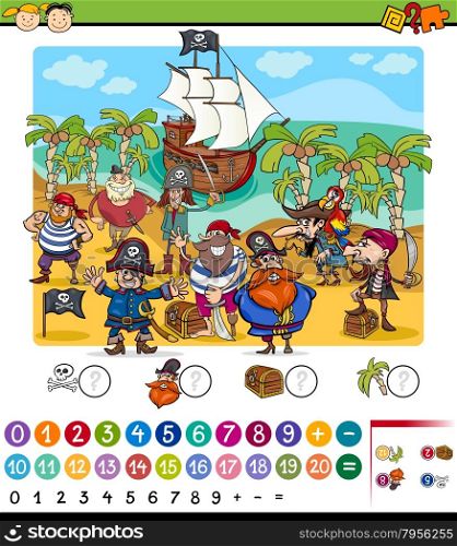 Cartoon Illustration of Education Mathematical Game for Preschool Children with Pirates Characters