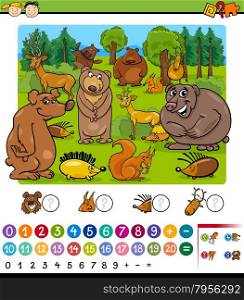 Cartoon Illustration of Education Mathematical Game of Animals Counting for Preschool Children