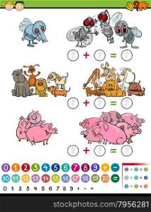 Cartoon Illustration of Education Mathematical Game of Calculating Animals for Preschool Children