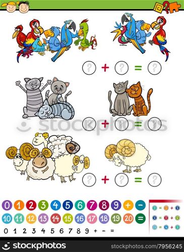 Cartoon Illustration of Education Mathematical Game of Counting Animals for Preschool Children