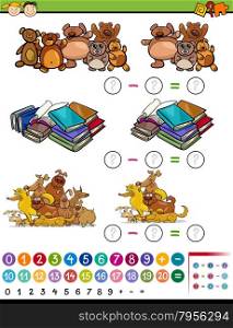 Cartoon Illustration of Education Mathematical Subtraction Algebra Game for Preschool Children