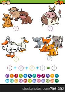 Cartoon Illustration of Education Mathematical Subtraction Game for Preschool Children