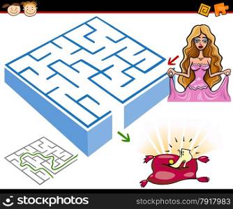 Cartoon Illustration of Education Maze or Labyrinth Game for Preschool Children with Princess or Cinderella with Shoe