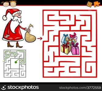 Cartoon Illustration of Education Maze or Labyrinth Game for Preschool Children with Christmas Themes