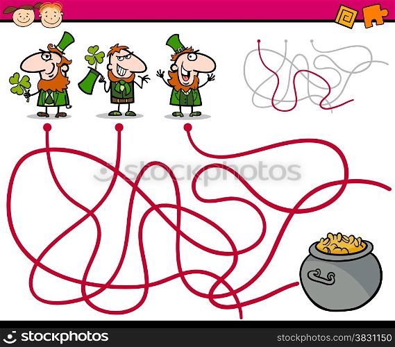 Cartoon Illustration of Education Paths or Maze Game for Preschool Children