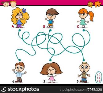 Cartoon Illustration of Education Paths or Maze Game for Preschool Children with Kids Friends