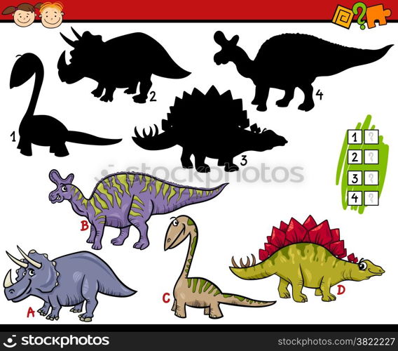 Cartoon Illustration of Education Shadow Matching Game for Preschool Children