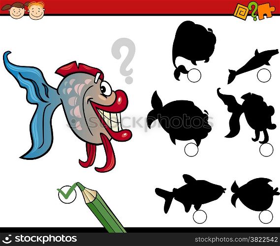 Cartoon Illustration of Education Shadow Matching Game for Preschool Children