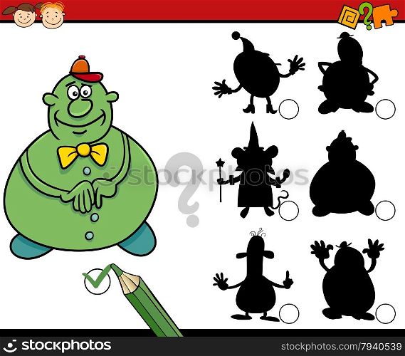 Cartoon Illustration of Education Shadow Matching Game for Preschool Children