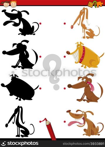 Cartoon Illustration of Education Shadow Task for Preschool Children with Dogs Animal Characters