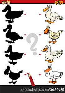 Cartoon Illustration of Education Shadow Task for Preschool Children with Ducks Farm Animal Characters