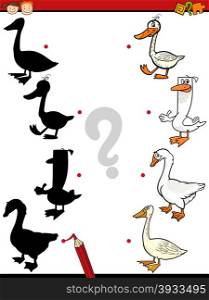 Cartoon Illustration of Education Shadow Task for Preschool Children with Geese Farm Animal Characters
