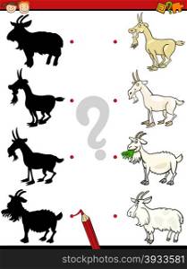 Cartoon Illustration of Education Shadow Task for Preschool Children with Goats Farm Animal Characters