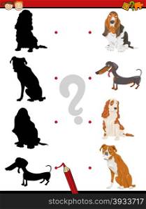 Cartoon Illustration of Education Shadow Task for Preschool Children with Purebred Dogs Animal Characters