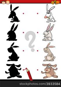 Cartoon Illustration of Education Shadow Task for Preschool Children with Rabbits Farm Animal Characters