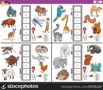 Cartoon illustration of educational activities set of finding the biggest and the smallest animal species