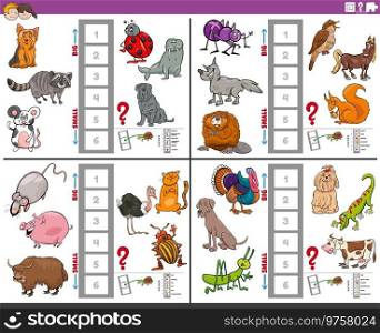 Cartoon illustration of educational activities set of finding the biggest and the smallest animal species
