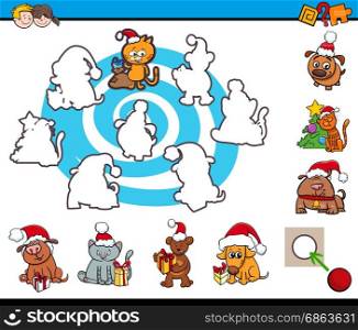 Cartoon Illustration of Educational Activity for Preschool Children with Christmas Animal Characters
