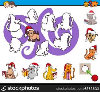 Cartoon Illustration of Educational Activity for Preschool Children with Funny Animal Characters on Christmas