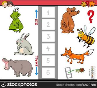 Cartoon Illustration of Educational Activity Game of Finding the Biggest and the Smallest Animal