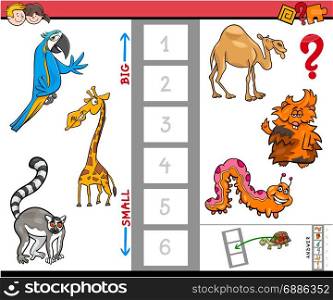 Cartoon Illustration of Educational Activity Game of Finding the Biggest and the Smallest Animal Creature