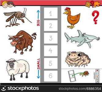 Cartoon Illustration of Educational Activity Game of Finding the Biggest and the Smallest Animal Species