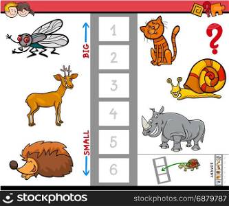 Cartoon Illustration of Educational Activity of Finding the Biggest and the Smallest Animal