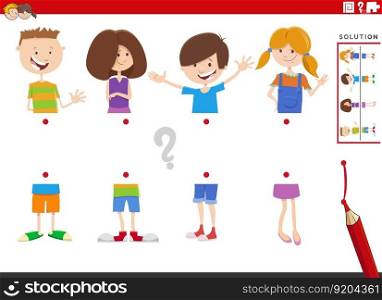Cartoon illustration of educational activity of matching halves of pictures witty children characters