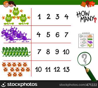 Cartoon Illustration of Educational Counting Activity for Children with Funny Monsters Characters