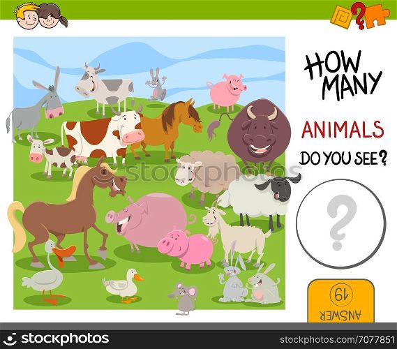 Cartoon Illustration of Educational Counting Activity for Kids with Cute Animal Characters