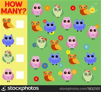 Cartoon Illustration of Educational Counting Activity Game for Children with Bird Characters.. Cartoon Illustration of Educational Counting Activity Game for Children with Bird Characters