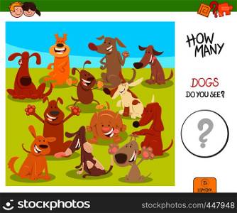 Cartoon Illustration of Educational Counting Activity Game for Children with Dogs and Puppies Animal Characters